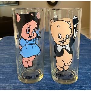 VTG 1973 Pepsi Collector Series Porky Pig & Petunia Drinking Glass Pair 34B